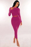 EVE Solid Color Long Sleeve Two Piece Skirts Set MZ-2810
