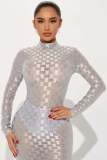 EVE Fashion Mesh Plaid Long Sleeve Maxi Dress YD-8773