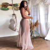 EVE Mesh See Through Long Skirt Halter Two Piece Swimsuit NY-10582