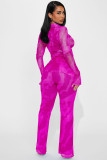 EVE Fashion Mesh Print Long Sleeve Two Piece Pants Set YD-8772