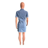 EVE Fashion Denim Short Sleeve Slim Mini Dress LX-3556