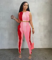 EVE Contrast Color Patchwork Sleeveless Two Piece Pants Set XYF-XY9082