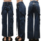 EVE Workwear Bag Suspender Loose Casual Denim Trousers CM-8692