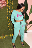 EVE Letter Print Solid Color Sport Two Piece Pants Set WAF-704815