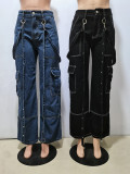 EVE Workwear Bag Suspender Loose Casual Denim Trousers CM-8692
