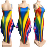 EVE Plus Size Colorful Print Loose Sling Maxi Dress FNN-8719