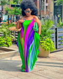 EVE Plus Size Colorful Print Loose Sling Maxi Dress FNN-8719