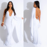EVE Solid Color One Shoulder Long Sleeve Backless Maxi Dress BY-6649