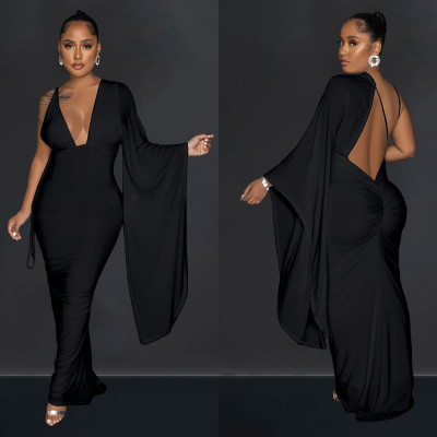 EVE Solid Color One Shoulder Long Sleeve Backless Maxi Dress BY-6649