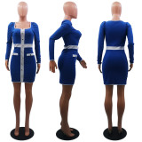 EVE Fashion Patchwork Long Sleeve Mini Dress MUKF-1022