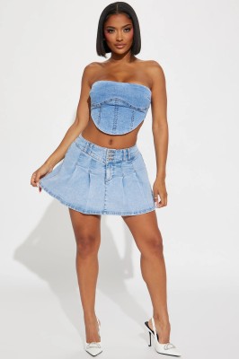 EVE Sexy Slim Denim Pleated Mini Skirt LX-6006