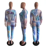 EVE Plus Size Letter Tie Dye Print Sport Two Piece Pants Set OM-1678