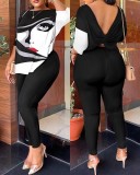 EVE Plus Size Casual Backless Printed Pants Two Piece Set GSRX-9074