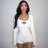 EVE Sexy Hollow Out Solid Long Sleeve Romper XEF-34515