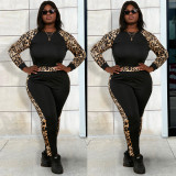 EVE Leopard Print Patchwork Long Sleeve Two Piece Pants Set GDNY-2250