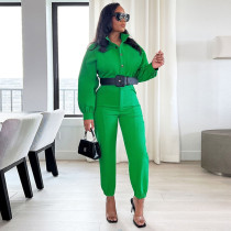 EVE Solid Color Long Sleeve Lapel Jumpsuit(Without Waist Belt) GDNY-2249