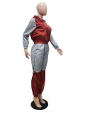 EVE Plus Size Color Block Long Sleeve Sport Two Piece Pants Set YIM-039