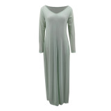 EVE Plus Size Casual V Neck Solid Color Maxi Dress YIM-363