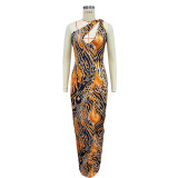 EVE Sexy Print Sleeveless Hollow Out Maxi Dress BY-6671