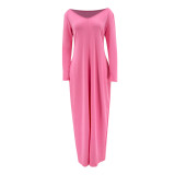 EVE Plus Size Casual V Neck Solid Color Maxi Dress YIM-363