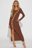 EVE Sexy Hollow Out Long Sleeve Slit Maxi Dress YD-8776