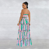 EVE Sexy Stripe Print Wrap Chest Tops And Skirt Two Piece Set BY-6646