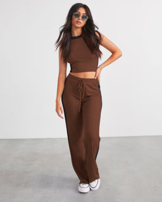 EVE Rib Color Block Sleeveless Two Piece Pants Set YD-8777