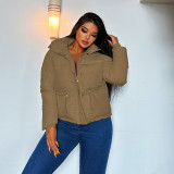 EVE Long Sleeve Standing Collar Solid Color Cotton Jacket FL-23469