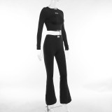 EVE Casual Long Sleeve Tops And Micro Flare Pant 2 Piece Set FL-23423