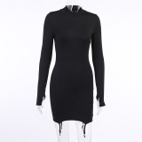 EVE Solid Color Knits Long Sleeve Mini Dress(With Stockings) FL-23356