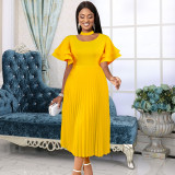 EVE Plus Size Fashion Flare Sleeve Pleated Maxi Dress GKEN-030532