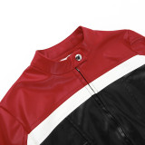 EVE Fashion Contrast Color Short Leather Coat FL-YY23427