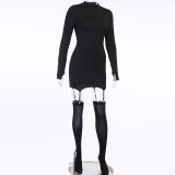 EVE Solid Color Knits Long Sleeve Mini Dress(With Stockings) FL-23356