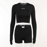 EVE Knit Crew Neck Long Sleeve Shorts Two Piece Set FL-22411
