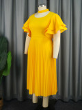 EVE Plus Size Fashion Flare Sleeve Pleated Maxi Dress GKEN-030532