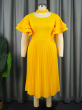 EVE Plus Size Fashion Flare Sleeve Pleated Maxi Dress GKEN-030532