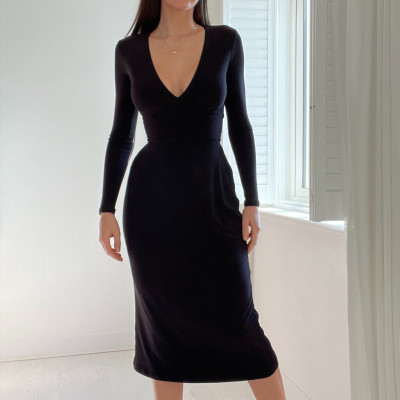 EVE Sexy V Neck Solid Color Bandage Dress FL-22424