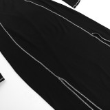 EVE Fashion Diamond Long Sleeve Split Midi Dress FL-YY23445MH