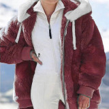 EVE Plus Size Fashion Loose Plush Zipper Hooded Coat GOFY-9910