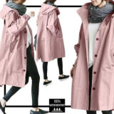 EVE Plus Size Solid Color Long Sleeve Hooded Wind Coat GOFY-X2279