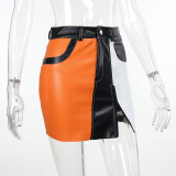 EVE Zipper Clash Sexy Leather Skirt FL-23406