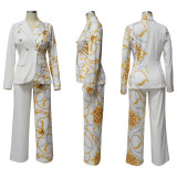 EVE Long Sleeve Printed Blazer Two Piece Pants Set YF-10602