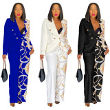 EVE Long Sleeve Printed Blazer Two Piece Pants Set YF-10602