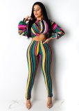 EVE Stripe Print Crop Tops And Tight Pants Two Piece Set NK-9190