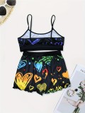 EVE Printed Suspender Two Piece Shorts Set SH-390793
