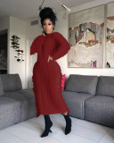 EVE Solid Color Long Sleeve Tassel Sweater Midi Dress TR-1279