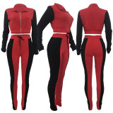 EVE Casual Color Block Long Sleeve Two Piece Pants Set JRF-270