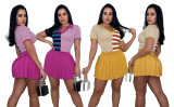 EVE Color Block Short Sweater Sport Pleated Skirt Set LA-3339