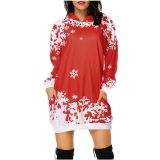 EVE Plus Size Christmas Printed Mid-Length Hooded Sweatshirt GOFY-8868