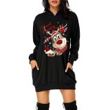 EVE Plus Size Christmas Printed Mid-Length Hooded Sweatshirt GOFY-8868